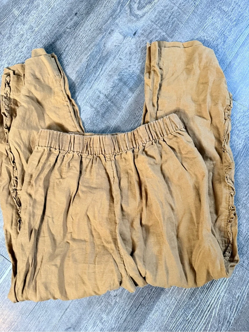 J. Crew Women's Tan Ruffle-Trim Trousers linen free wrinkles A35
